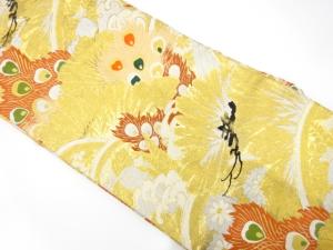 アンティーク　笠松に孔雀羽根・桐・菊模様織り出し名古屋帯（着用可）